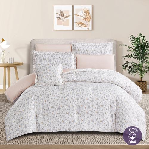 مفرش قطن صيفي مزدوج 8 قطع - كاليفيرا - ابيض - بيج