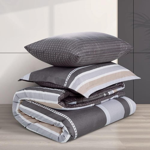مفرش صيفي مفرد ونص 4 قطع - ليتون -رمادي غامق - رصا...