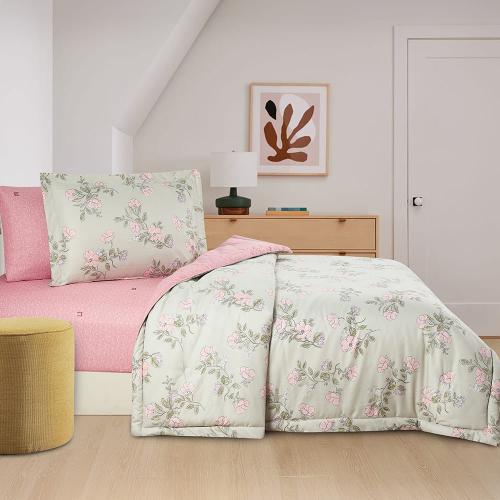 مفرش صيفي مفرد ونص 4 قطع - ليتون - أخضر فاتح - زهر...