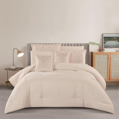 مفرش صيفي مزدوج جاكار 8 قطع - فابيانا - بيج فاتح