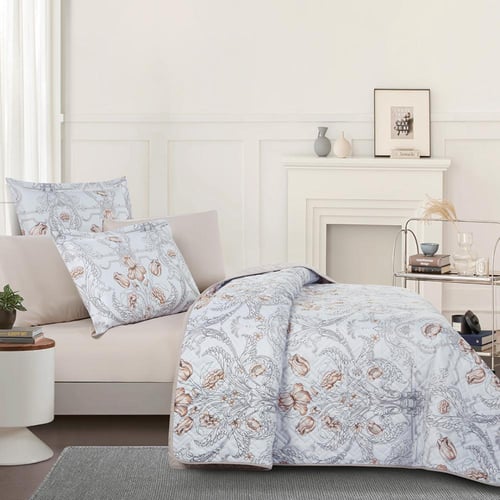 مفرش صيفي مزدوج حشوة مضغوطة 6 قطع - لونيا - ابيض -...