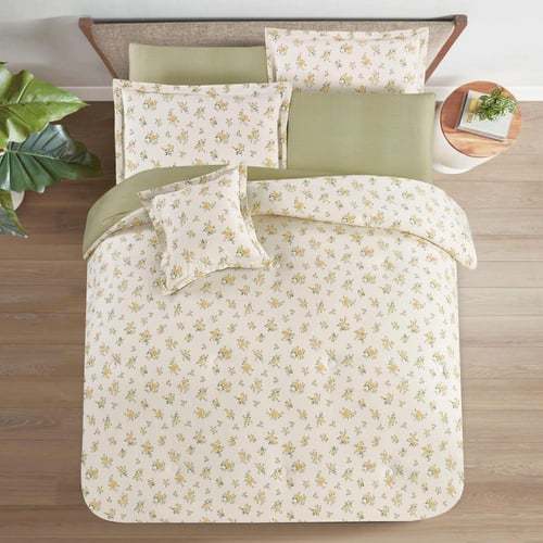 مفرش قطن صيفي مفرد ونص ٤ قطع - نولين -كريمي - اخضر