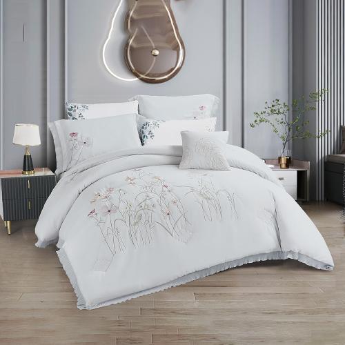 مفرش صيفي مزدوج مطرز 7 قطع - ازاليا - رصاصي