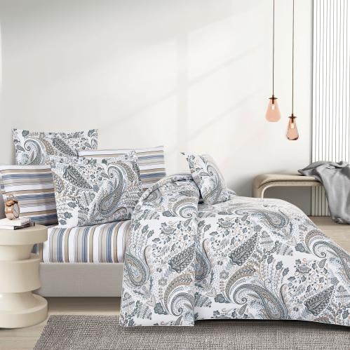 مفرش قطن صيفي مقاس كوين 8 قطع - نوفارين - اوف وايت...