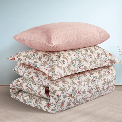 مفرش قطن صيفي مفرد ونص ٤ قطع - نولين -كريمي - زهري