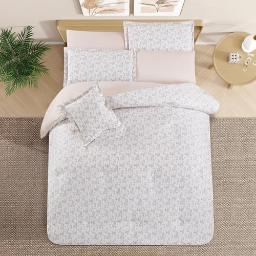 مفرش قطن صيفي مزدوج 8 قطع - كاليفيرا - ابيض - بيج