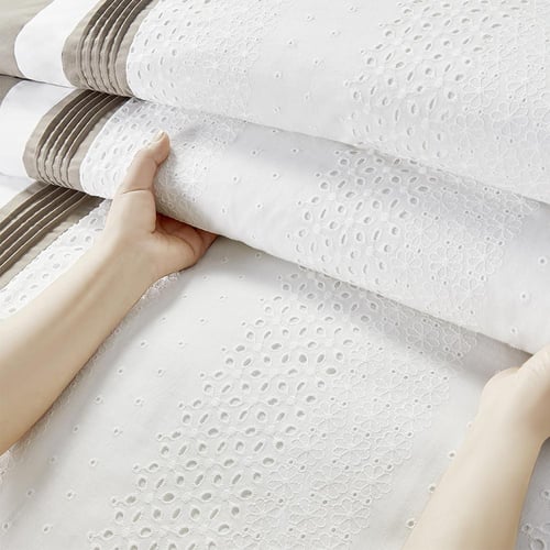 مفرش صيفي مزدوج مطرز مزين بالدانتيل 7 قطع - بولكير...