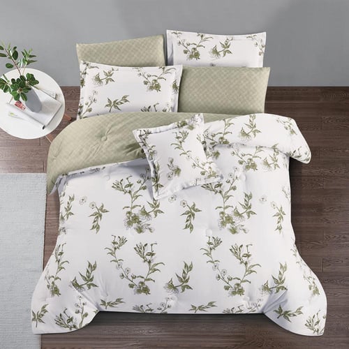 مفرش صيفي مقاس كوين 8 قطع - تيودورا -اوف وايت - اخ...