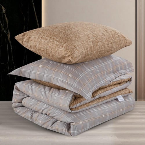 مفرش صيفي مفرد ونص 4 قطع - ليتشي - رمادي - بني