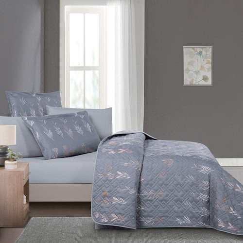 مفرش صيفي مزدوج حشوة مضغوطه 6 قطع - لونيا- رمادي غ...