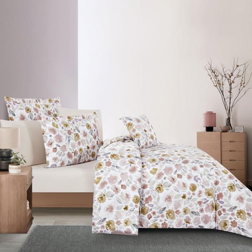 مفرش صيفي مفرد ونص وجهين 4 قطع - سيلون -ابيض - كري...