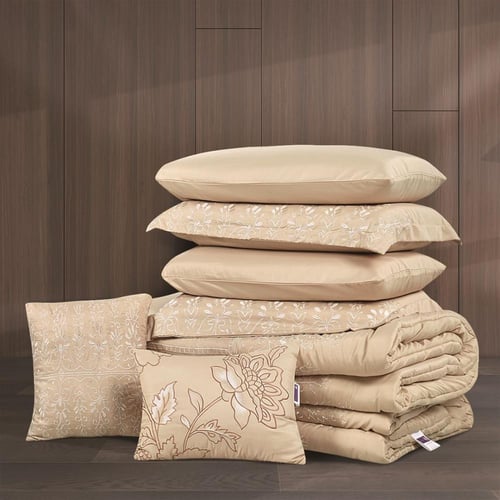 مفرش صيفي مزدوج مطرز 10 قطع - لوسيندا - بيج