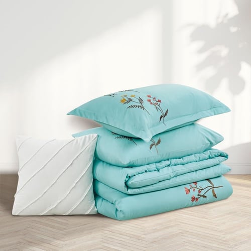 مفرش صيفي مفرد ونص مطرز فاخر 6 قطع - غراتسيا - فير...