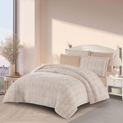 مفرش شتوي مخمل فرو مقاس كوين 6 قطع - فيرون - كريمي...