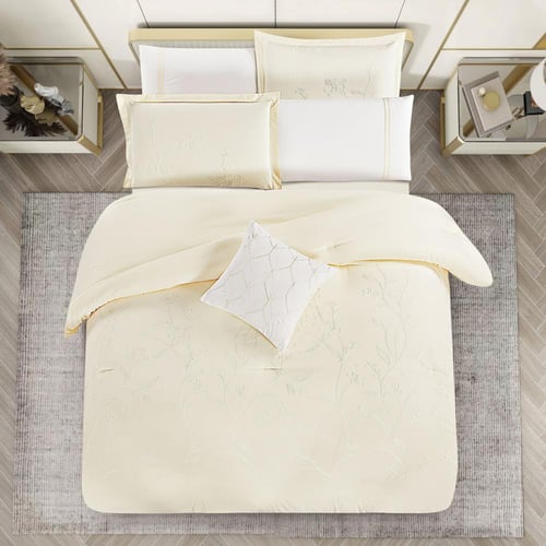 مفرش صيفي مزدوج مطرز فاخر 8 قطع - ايزابيلا - كريمي