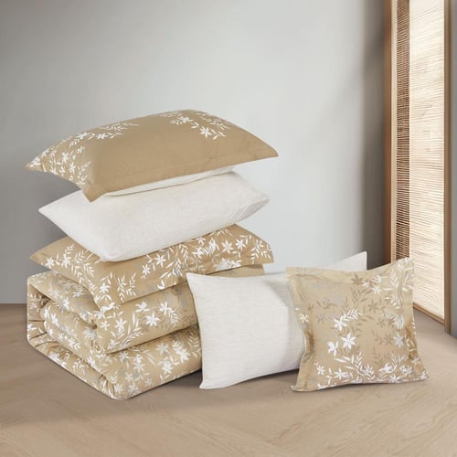 مفرش قطن صيفي مزدوج 8 قطع - زافيرا - بيج غامق - بي...