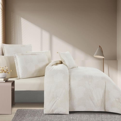 مفرش صيفي مقاس كوين وجهين ٧ قطع - ويلز - بيج فاتح