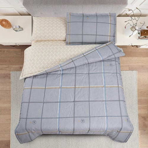 مفرش صيفي مفرد ونص 4 قطع - ليتون - رمادي - أصفر