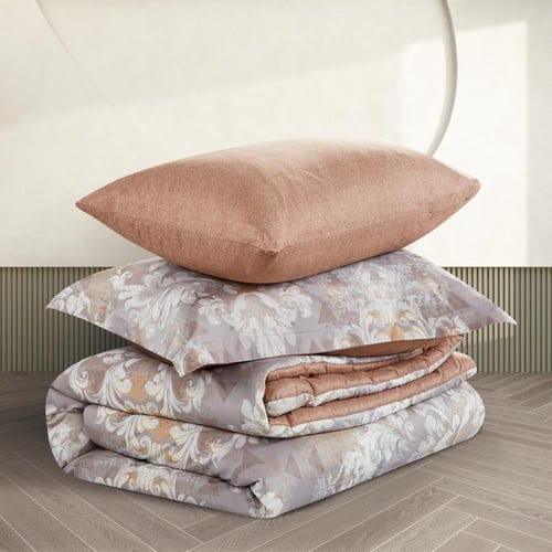 مفرش صيفي مفرد ونص 4 قطع - ليتون - رمادي - بني