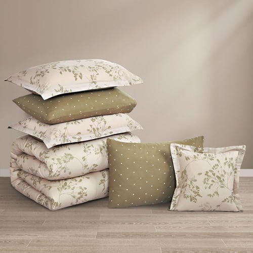 مفرش قطن صيفي مزدوج 8 قطع - افاليون -بيج - زيتي