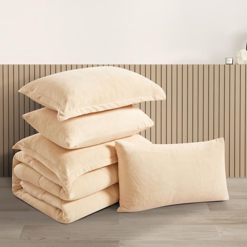 مفرش شتوي مزدوج مخمل فرو 6 قطع - جوانا - كريمي