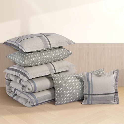 مفرش قطن صيفي مزدوج 8 قطع - زافيرا -بيج - رمادي فا...