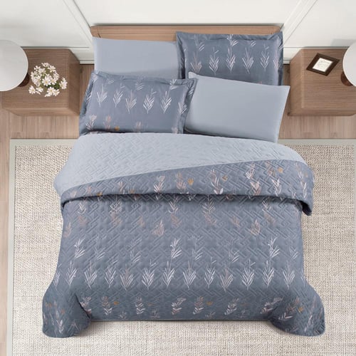 مفرش صيفي مزدوج حشوة مضغوطه 6 قطع - لونيا- رمادي غ...