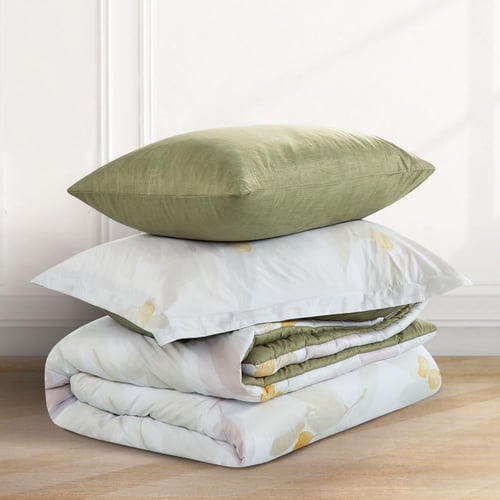 مفرش صيفي مفرد ونص 4 قطع - ليتون -كريمي- زيتي