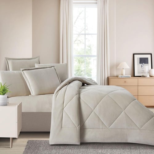 مفرش شتوي مزدوج مخمل فرو 6 قطع - جوانا -بيج فاتح