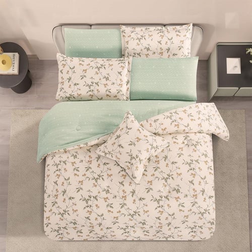 مفرش صيفي مقاس كوين 8 قطع - سولاريتا - كريمي - اخض...