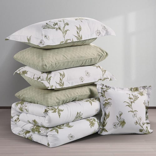 مفرش صيفي مفرد ونص 4 قطع - ليتون - اوف وايت - اخضر