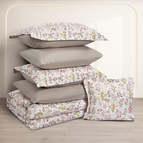 مفرش صيفي مقاس كوين وجهين ٧ قطع - فيفيان - كريمي -...