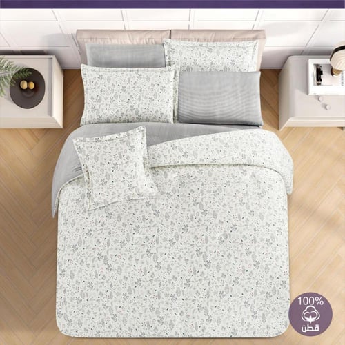 مفرش قطن صيفي مزدوج 8 قطع - زافيرا -سكري - رمادي