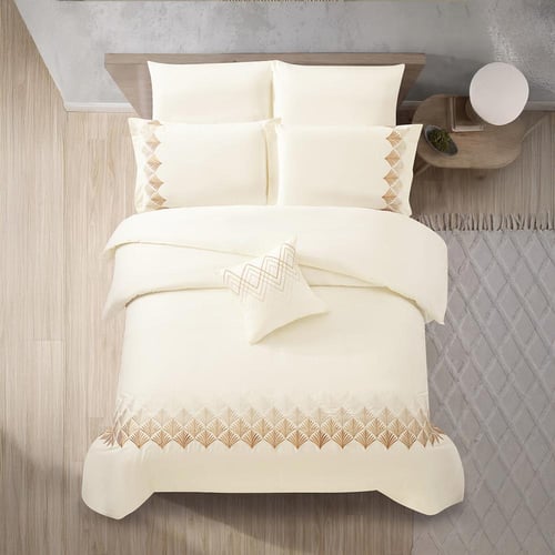 مفرش قطن مطرز حشوة متحركة صيفي مزدوج 9 قطع - لينوف...