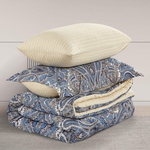 مفرش قطن صيفي مفرد ونص 4 قطع - فاليريا - ازرق غامق...