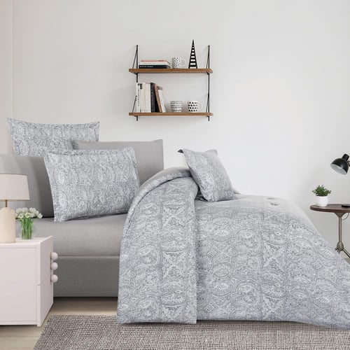 مفرش قطن صيفي مزدوج 8 قطع - افاليون -رصاصي فاتح -...