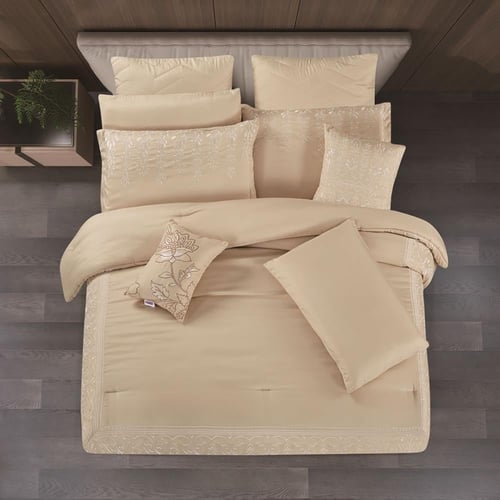 مفرش صيفي مزدوج مطرز 10 قطع - لوسيندا - بيج