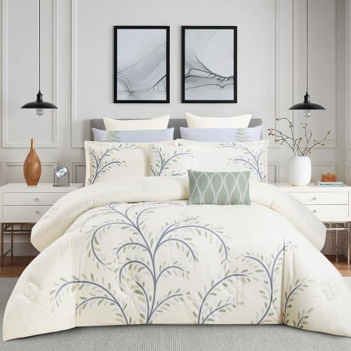 مفرش صيفي مقاس كوين 12 قطعة - كلاريس - سكري غامق