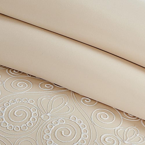 مفرش صيفي مزدوج مطرز فاخر 12 قطعة - سينيا - بيج غا...