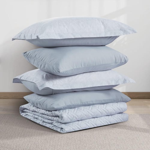 مفرش صيفي مزدوج حشوة مضغوطه 6 قطع - لونيا - رصاصي...