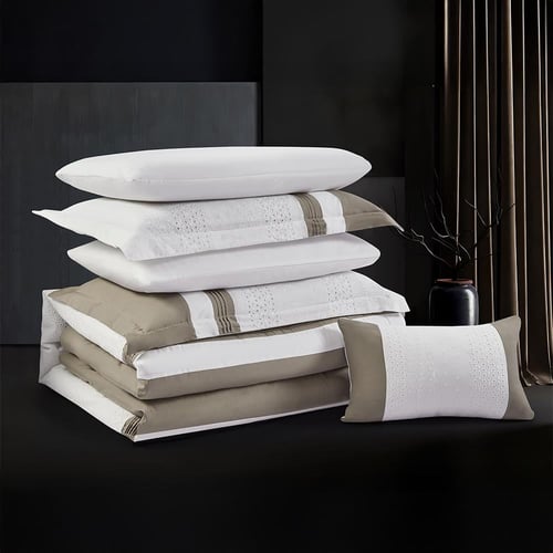 مفرش صيفي مزدوج مطرز مزين بالدانتيل 7 قطع - بولكير...