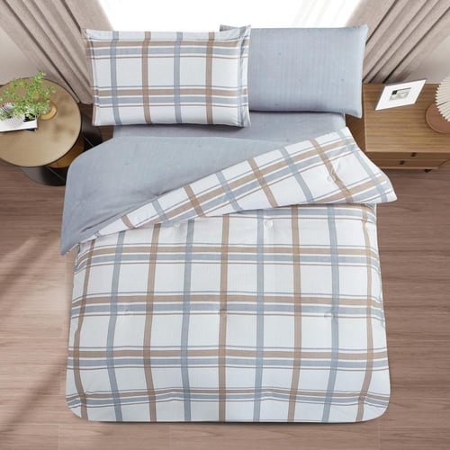 مفرش صيفي مفرد ونص 4 قطع - ليتون -كريمي - رصاصي غا...