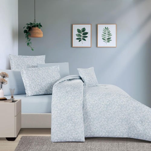 مفرش قطن صيفي مزدوج 8 قطع - زافيرا - ازرق ضبابي -...