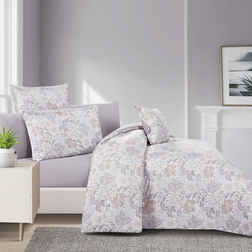 مفرش صيفي مقاس كوين وجهين ٧ قطع - فيفيا - ابيض - ر...