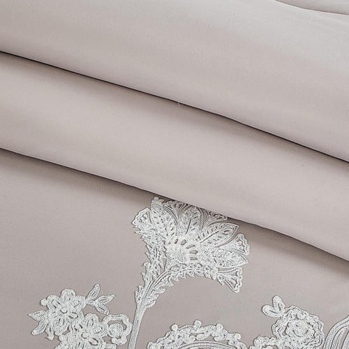 مفرش صيفي مزدوج مطرز فاخر 12 قطعة - ليوني - بيج رم...