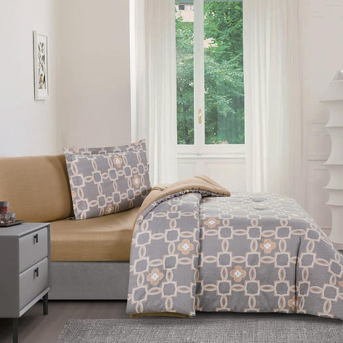 مفرش قطن صيفي مفرد ونص 4 قطع - فاليريا - رمادي - ب...