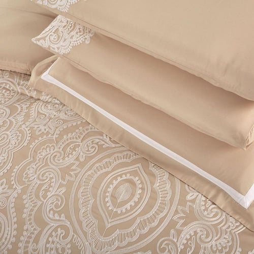 مفرش صيفي مزدوج مطرز 10 قطع - لوسيندا - بيج