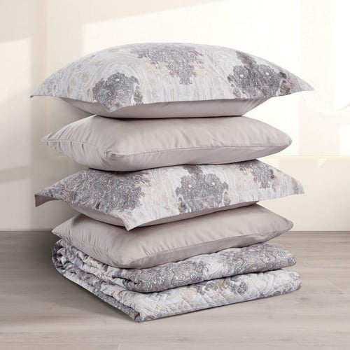 مفرش صيفي مزدوج حشوة مضغوطه 6 قطع - لونيا - كريمي...