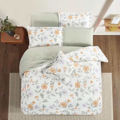 مفرش صيفي مقاس كوين 8 قطع - سولاريتا -كريمي - اخضر