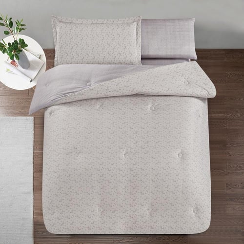 مفرش قطن صيفي مفرد ونص ٤ قطع - نولين -رمادي